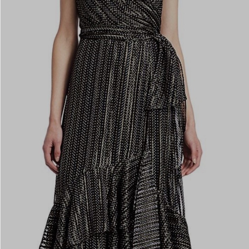 Diane Von Furstenburg Donnie Ruffled Silk Blend wrap Midi Dress - Picture 3 of 5